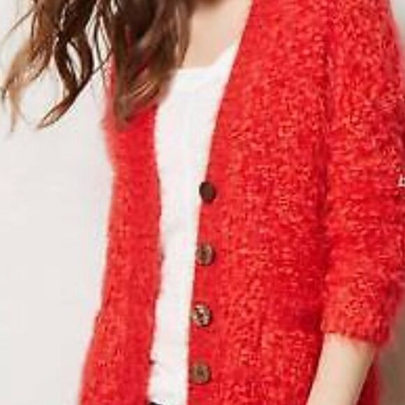 Moth Fuzzy Red Wool blend button up Cardigan in Red. - Picture 11 of 11